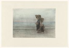 Woman with child, walking on the beach, 1834-1892. Creator: Jozef Israels