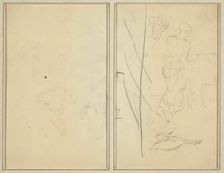 Woman with Cow, and Goose; Counterproof [verso], 1884-1888. Creator: Paul Gauguin