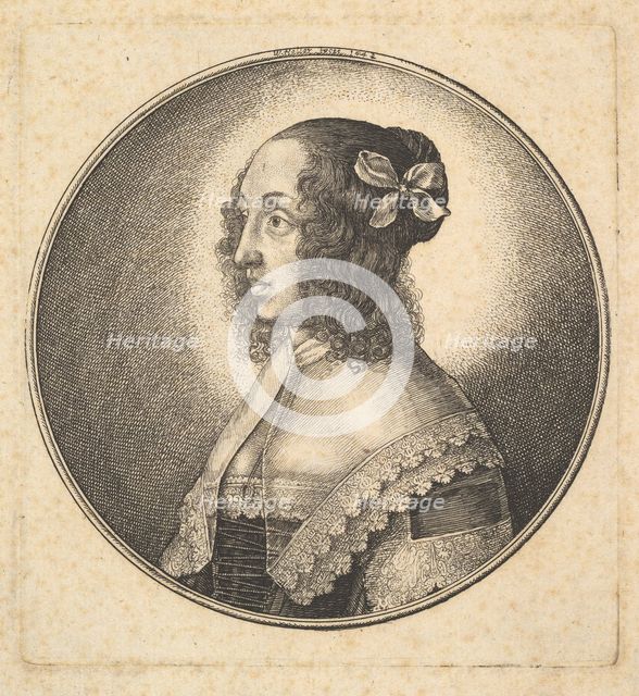 Woman with dark hair and a bow in profile to the left, 1642. Creator: Wenceslaus Hollar.