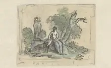 Woman with dog in park, c.1752-c.1819. Creator: Juriaan Andriessen