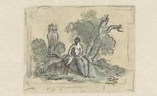 Woman with dog in park, c.1752-c.1819. Creator: Juriaan Andriessen