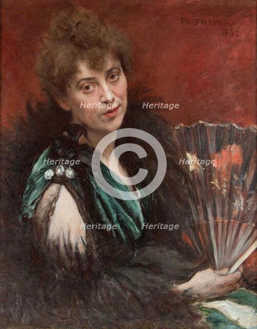 Woman with fan, 1892. Creator: Desboutin, Marcellin Gilbert (1823-1902).