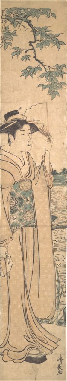 Woman with Fan on the Banks of the Sumida River. Creator: Torii Kiyonaga
