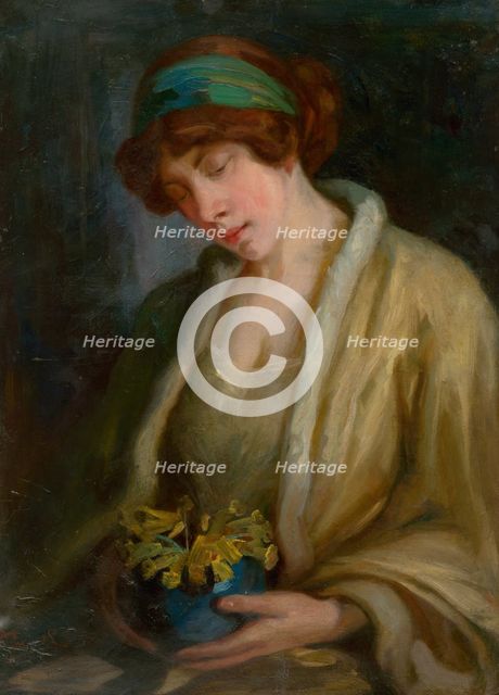 Woman with Flowers, 1900-1910. Creator: Ludovit Pitthordt.