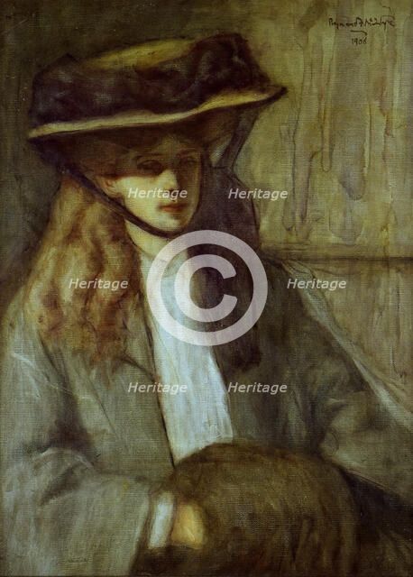 Woman with fur muff, 1906. Creator: Raymond McIntyre.