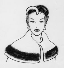 Woman with fur-trimmed cape and matching hat, c1950. Creator: Shirley Markham