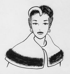 Woman with fur-trimmed cape and matching hat, c1950. Creator: Shirley Markham
