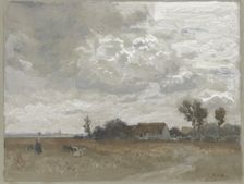 Woman with goats at a farm, late 19th century. Creator: Philipp Röth