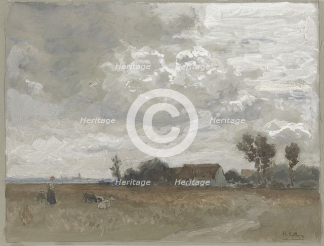 Woman with goats at a farm, late 19th century. Creator: Philipp Röth.