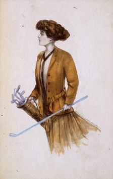 Woman with golf clubs, illustration, c1900. Creator: Unknown