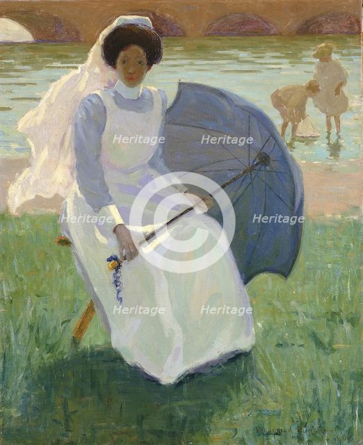 Woman with Green Parasol, 1908. Creator: Frederick F. Fursman.