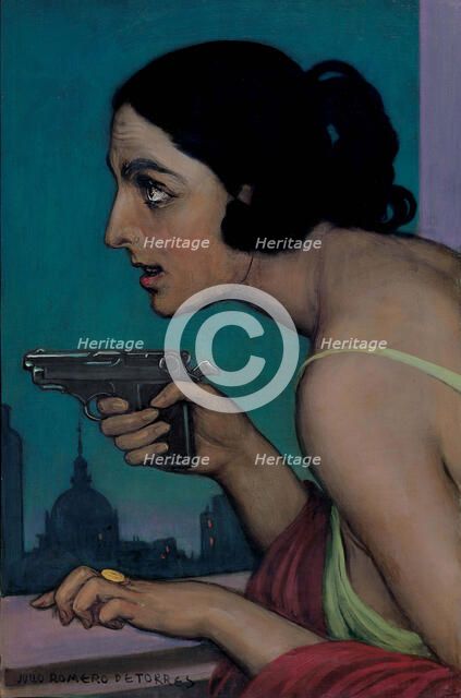 Woman With Gun, 1925. Creator: Romero de Torres, Julio (1874-1930).