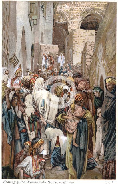 Woman with issue of blood touching the border of Jesus' garment and being  healed, c1890. Artist: James Tissot