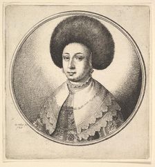 Woman with large circular fur hat and earrings, 1645. Creator: Wenceslaus Hollar