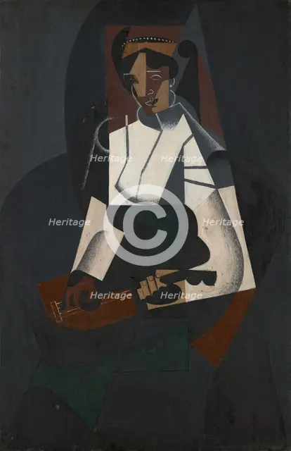 Woman with Mandolin, after Corot, 1916. Creator: Juan Gris.