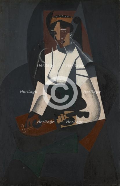 Woman with Mandolin, after Corot, 1916. Creator: Juan Gris.