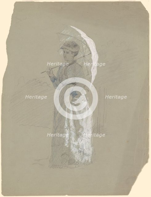 Woman with Parasol, c. 1870. Creator: Enoch Wood Perry.