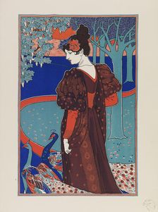 Woman with Peacocks, ca 1897. Creator: Rhead, Louis John (1858-1926)