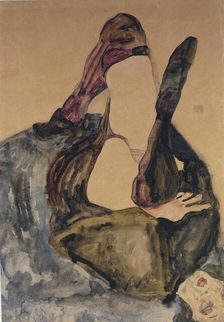 Woman with Raised Leg and Purple Stockings, 1911. Creator: Schiele, Egon (1890-1918)