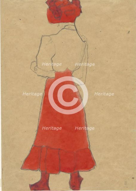 Woman with red skirt, c. 1909. Creator: Schiele, Egon (1890-1918).