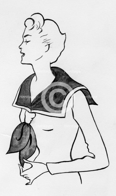 Woman with sailor top, c1950. Creator: Shirley Markham.