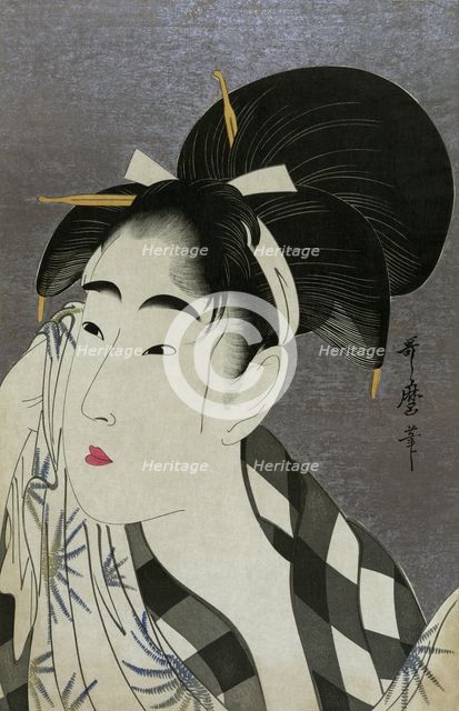 Woman wiping sweat, 1798. Artist: Utamaro, Kitagawa (1753-1806)