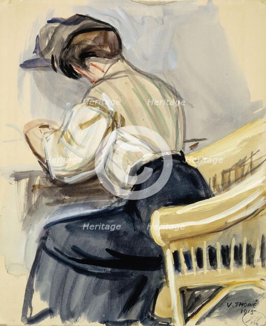 Woman Writing, 1915. Creator: Verner Thome.