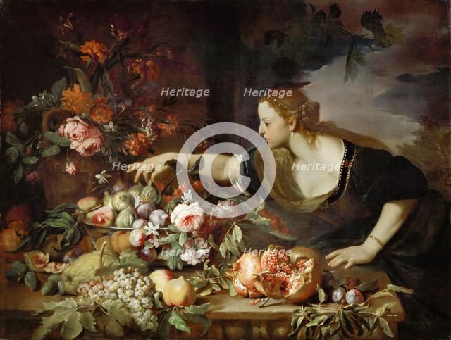 Woman taking fruit. Artist: Brueghel, Abraham (1631-1697)