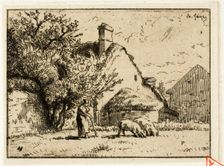 Woman Tending Two Pigs, 1849. Creator: Charles Emile Jacque
