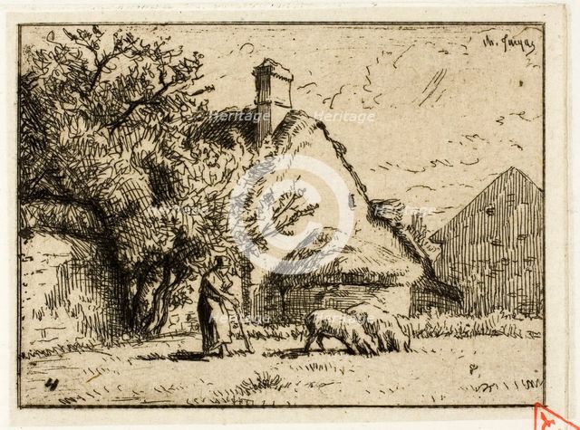 Woman Tending Two Pigs, 1849. Creator: Charles Emile Jacque.