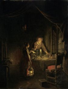 Woman Tidying the Supper Table, c1655-1660. Creator: Gerrit Dou