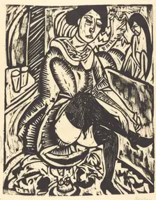 Woman Tying Her Shoe (Frau, Schuh Zuknopfend), 1912. Creator: Ernst Kirchner