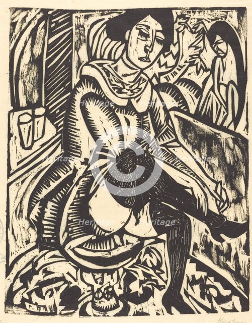 Woman Tying Her Shoe (Frau, Schuh Zuknopfend), 1912. Creator: Ernst Kirchner.