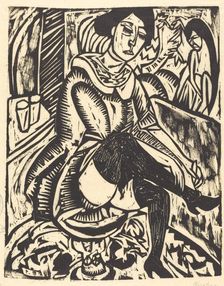 Woman Tying Her Shoe (Frau, Schuh Zuknopfend), 1912. Creator: Ernst Kirchner