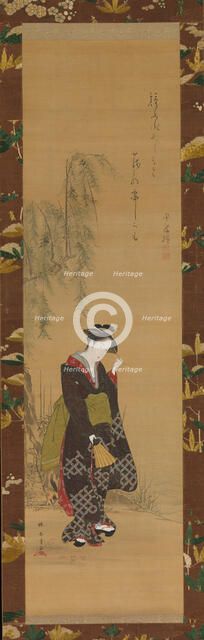 Woman under a Willow Tree, 18th century. Creator: Shunsho.