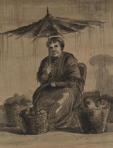 Woman Under an Umbrella in a Market, mid 19th century. Creator: Alfred Jacob Miller