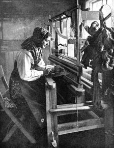 Woman using a loom, Sweden, 1936