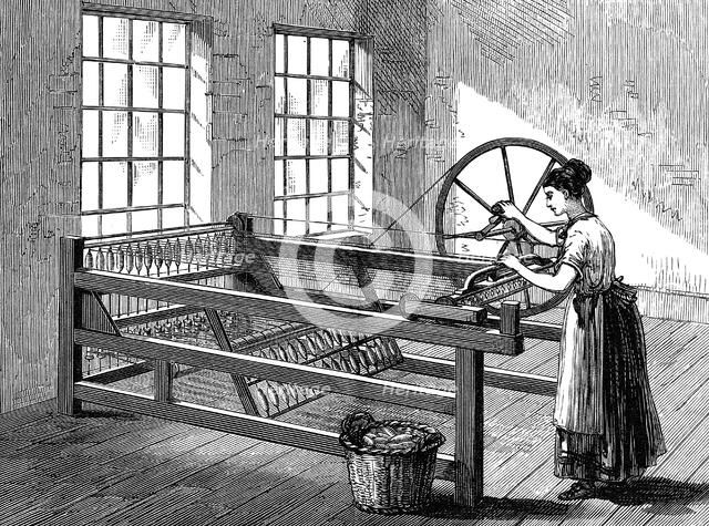 Woman using a Spinning Jenny, c1880. Artist: Unknown