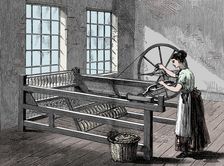 Woman using a Spinning Jenny, c1880