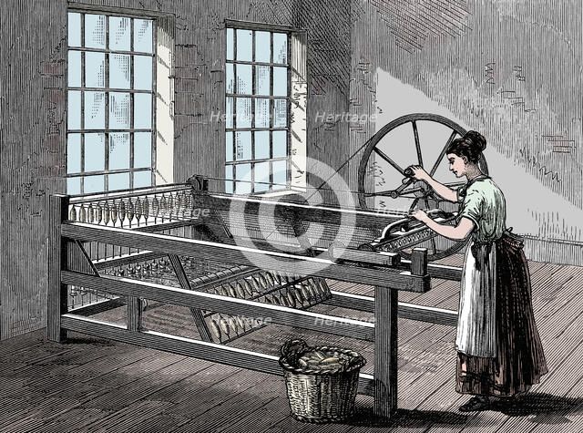 Woman using a Spinning Jenny, c1880. Artist: Unknown.