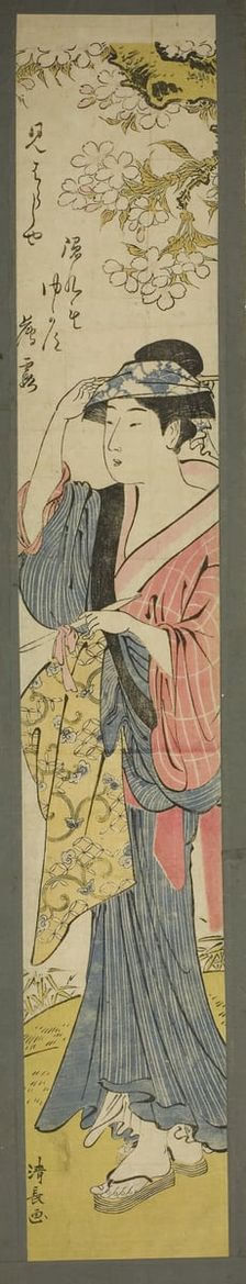 Woman Viewing Cherry Blossoms, c. 1782. Creator: Torii Kiyonaga