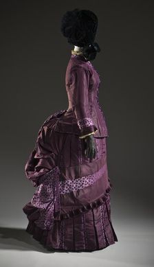 Woman’s 2-piece silk bustle dress, France, c.1885. Creator: Unknown