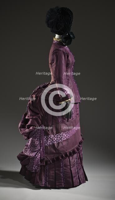 Woman’s 2-piece silk bustle dress, France, c.1885. Creator: Unknown.