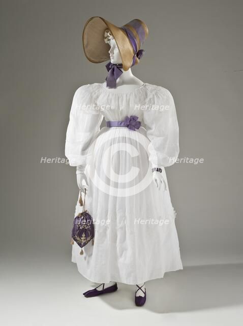 Woman's dress, Europe, white cotton plain weave (muslin) with cutwork and cotton embroidery, c.1830. Creator: Unknown.