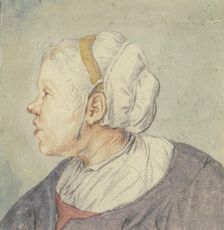 Woman's head with a small cap. Creator: Cornelis Dusart