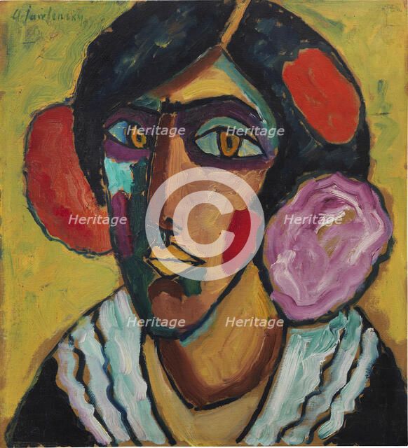 Woman's head with flowers in her hair, c. 1913. Creator: Javlensky, Alexei, von (1864-1941).