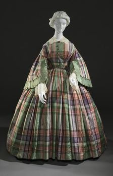 Woman’s plaid silk tafetta dress, France, c.1855. Creator: Unknown