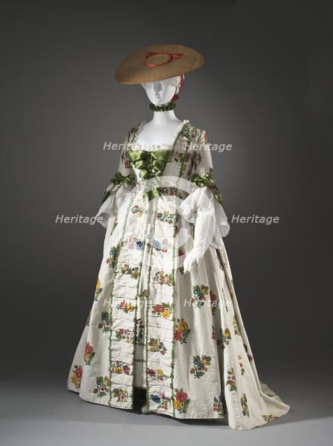Woman's Robe à la Française or afternoon dress and petticoat, France, c.1760. Creator: Unknown.