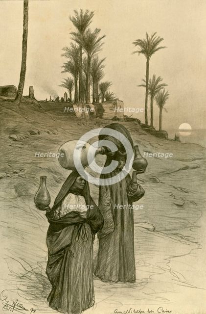 Women carrying water pots on the banks of the Nile, Cairo, Egypt, 1898.  Creator: Christian Wilhelm Allers.