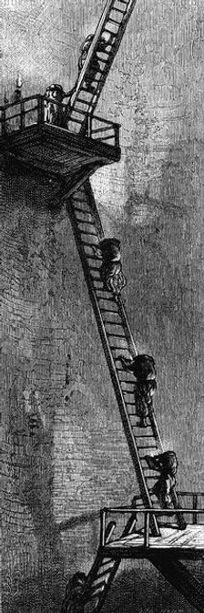 Women climbing ladders to carry coal up a mineshaft, Scotland, early 19th century